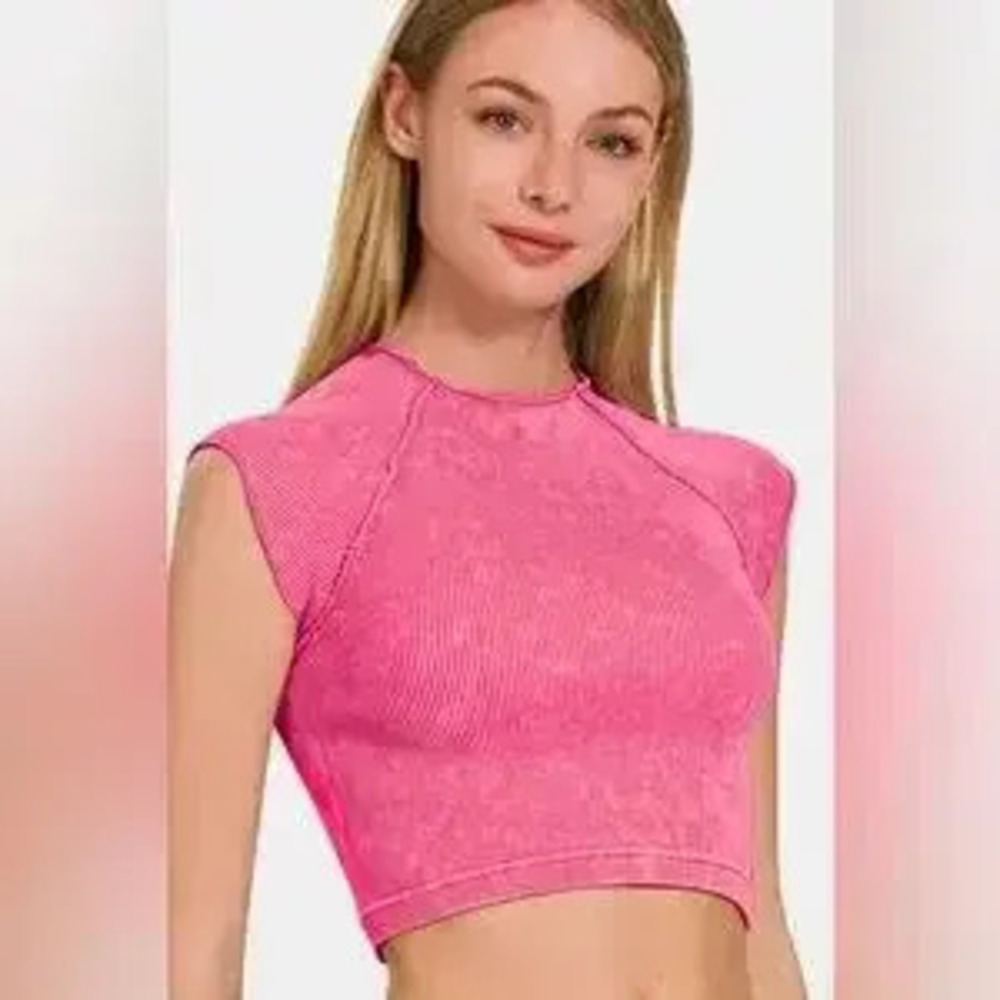 Zenana Ribbed Round Neck Cropped Top - Picture 3 of 4